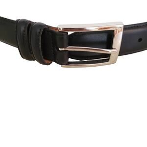 Mens Black Dress Belt Silver Buckle Size M
